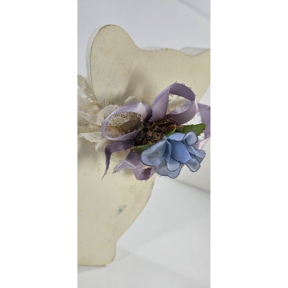 Vtg Wood Primitive Country Kitty Cat Floral Bow Farmhouse Shabby Chic Cottage - Picture 9 of 12